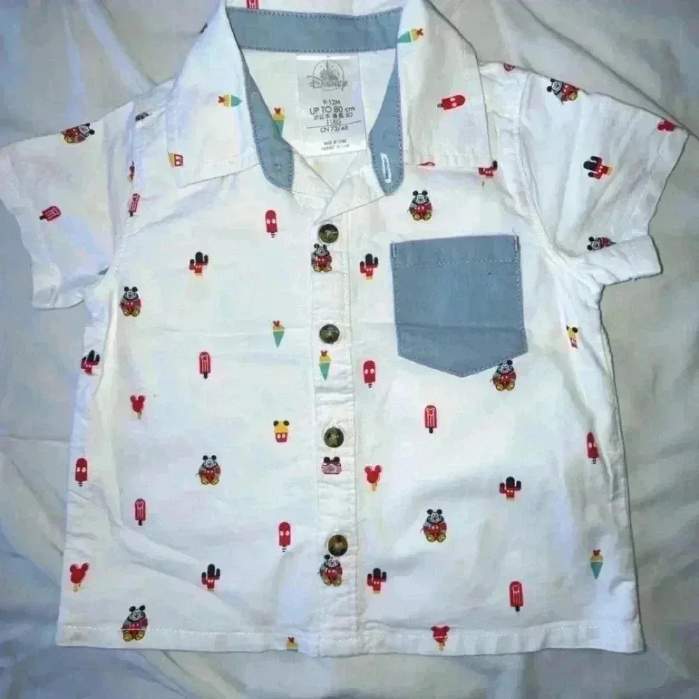NWOT Disney Mickey Mouse Popsicle Print Button Down Baby Shirt 9-12 Months - Picture 2 of 6